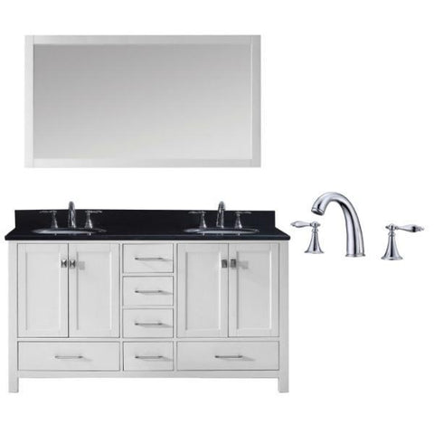 Image of Virtu Caroline Avenue 60″ White Double Bathroom Vanity w/ Black Top GD-50060 GD-50060-BGRO-WH-002