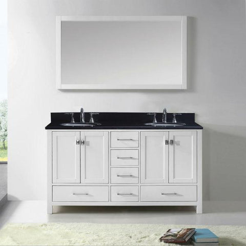 Image of Virtu Caroline Avenue 60″ White Double Bathroom Vanity w/ Black Top GD-50060 GD-50060-BGRO-WH