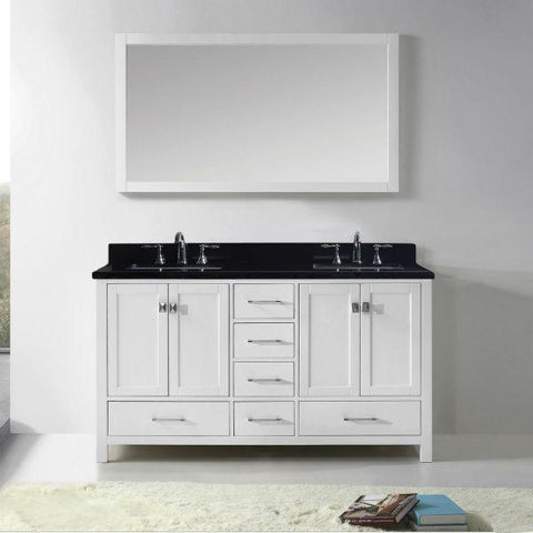 Image of Virtu Caroline Avenue 60″ White Double Bathroom Vanity w/ Black Top GD-50060 GD-50060-BGRO-WH
