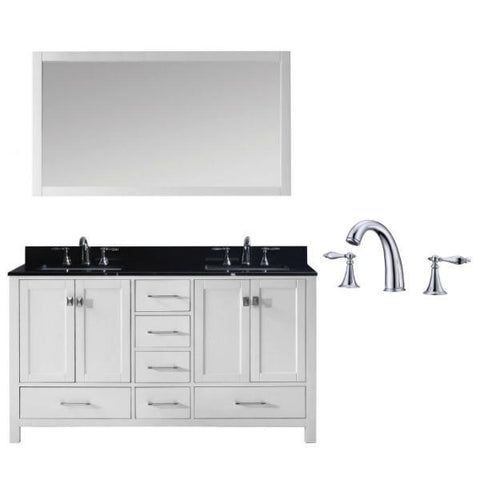 Image of Virtu Caroline Avenue 60″ White Double Bathroom Vanity w/ Black Top GD-50060 GD-50060-BGSQ-WH-002
