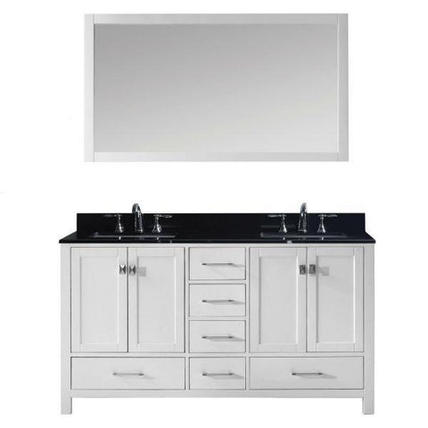 Image of Virtu Caroline Avenue 60″ White Double Bathroom Vanity w/ Black Top GD-50060 GD-50060-BGSQ-WH