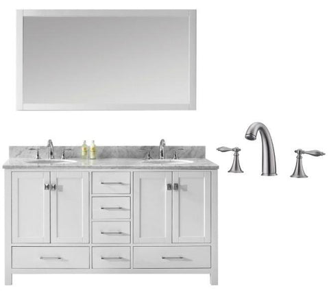 Image of Virtu Caroline Avenue 60″ White Double Bathroom Vanity w/ White Top GD-50060 GD-50060-WMRO-WH-001