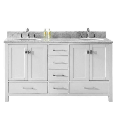 Image of Virtu Caroline Avenue 60″ White Double Bathroom Vanity w/ White Top GD-50060 GD-50060-WMRO-WH-NM