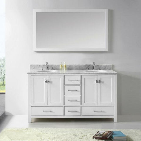 Image of Virtu Caroline Avenue 60″ White Double Bathroom Vanity w/ White Top GD-50060 GD-50060-WMRO-WH-NM