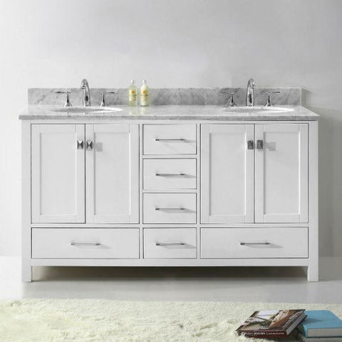 Image of Virtu Caroline Avenue 60″ White Double Bathroom Vanity w/ White Top GD-50060 GD-50060-WMRO-WH-NM