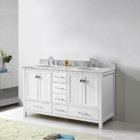 Image of Virtu Caroline Avenue 60″ White Double Bathroom Vanity w/ White Top GD-50060 GD-50060-WMRO-WH-NM