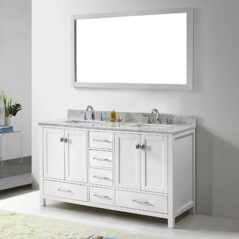 Image of Virtu Caroline Avenue 60″ White Double Bathroom Vanity w/ White Top GD-50060 GD-50060-WMRO-WH-NM