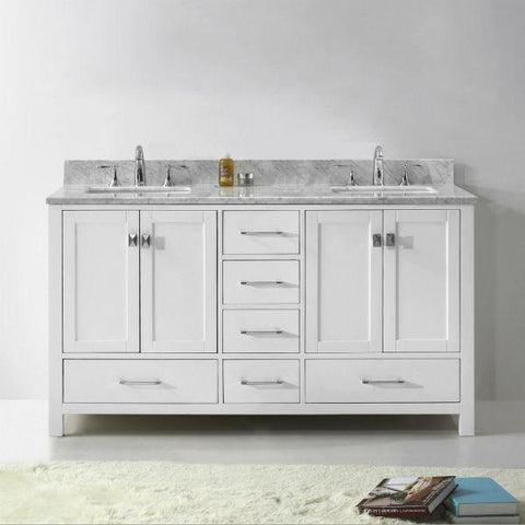 Image of Virtu Caroline Avenue 60″ White Double Bathroom Vanity w/ White Top GD-50060 GD-50060-WMRO-WH-NM