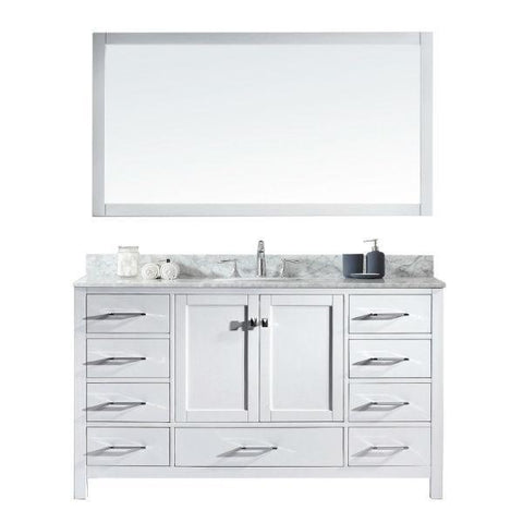 Image of Virtu Caroline Avenue 60" White Single Bathroom Vanity w/ White Top GS-50060 GS-50060-WMRO-WH