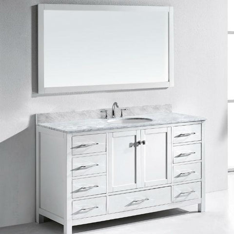 Image of Virtu Caroline Avenue 60" White Single Bathroom Vanity w/ White Top GS-50060 GS-50060-WMRO-WH