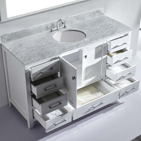 Image of Virtu Caroline Avenue 60" White Single Bathroom Vanity w/ White Top GS-50060 GS-50060-WMRO-WH