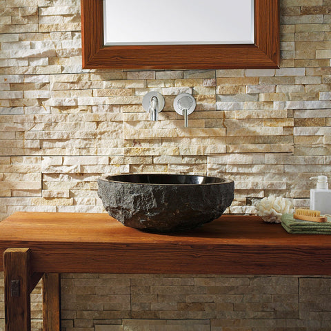 Image of Virtu USA Adonia Natural Stone Bathroom Vessel Sink in Shanxi Black Granite VST-2067-BAS