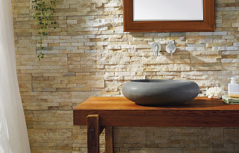 Image of Virtu USA Athena Natural Stone Bathroom Vessel Sink in Andesite Granite VST-2073-BAS