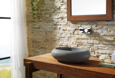 Image of Virtu USA Athena Natural Stone Bathroom Vessel Sink in Andesite Granite VST-2073-BAS