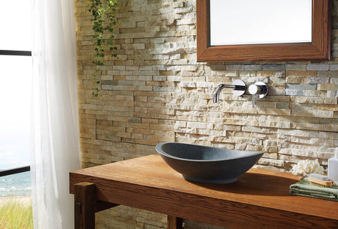 Image of Virtu USA Bia Natural Stone Bathroom Vessel Sink in G654 Granite VST-2071-BAS