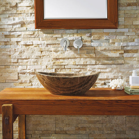 Image of Virtu USA Doris Natural Stone Bathroom Vessel Sink in Coffee Marble VST-2069-BAS