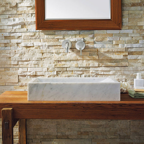 Image of Virtu USA Eros Natural Stone Bathroom Vessel Sink in Bianco Carrara Marble VST-2047-BAS