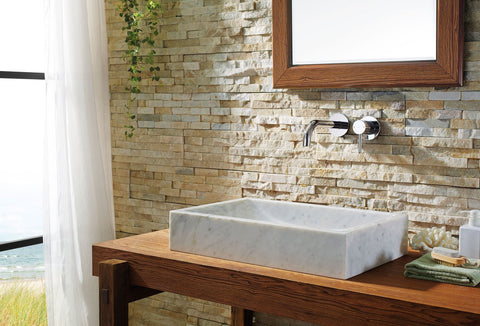 Image of Virtu USA Eros Natural Stone Bathroom Vessel Sink in Bianco Carrara Marble VST-2047-BAS