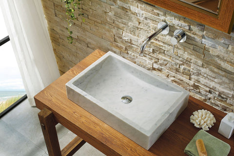 Image of Virtu USA Eros Natural Stone Bathroom Vessel Sink in Bianco Carrara Marble VST-2047-BAS