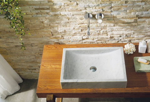 Image of Virtu USA Eros Natural Stone Bathroom Vessel Sink in Bianco Carrara Marble VST-2047-BAS