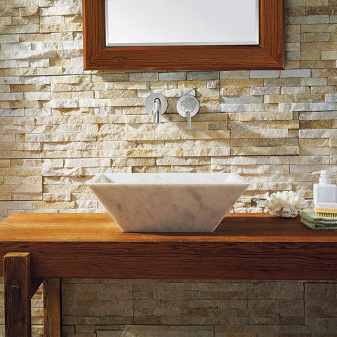 Image of Virtu USA Helios Natural Stone Bathroom Vessel Sink in Bianco Carrara Marble VST-2045-BAS