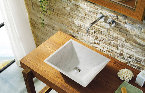 Image of Virtu USA Helios Natural Stone Bathroom Vessel Sink in Bianco Carrara Marble VST-2045-BAS