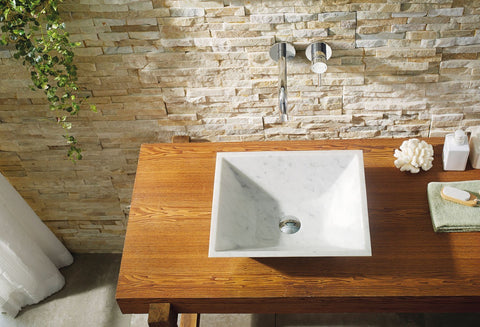 Image of Virtu USA Helios Natural Stone Bathroom Vessel Sink in Bianco Carrara Marble VST-2045-BAS