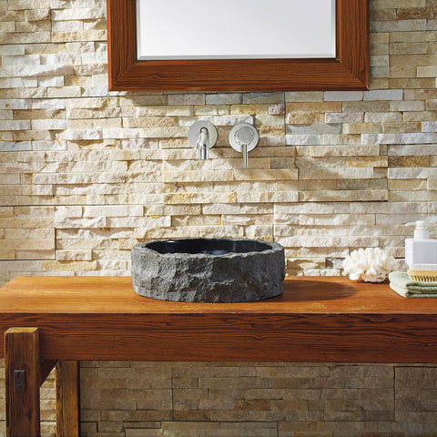 Image of Virtu USA Hercules Natural Stone Bathroom Vessel Sink in Shanxi Black Granite VST-2057-BAS
