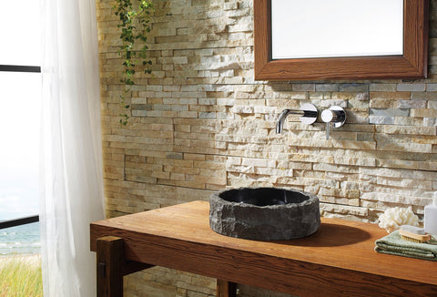 Image of Virtu USA Hercules Natural Stone Bathroom Vessel Sink in Shanxi Black Granite VST-2057-BAS