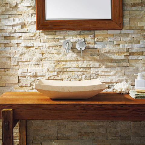 Image of Virtu USA Icarus Natural Stone Bathroom Vessel Sink in Sunny Yellow Marble VST-2013-BAS