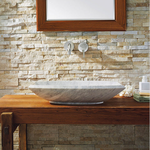 Image of Virtu USA Kirke Natural Stone Bathroom Vessel Sink in Bianco Carrara Marble VST-99IT-BAS