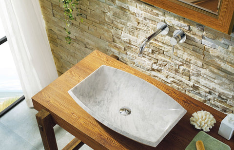 Image of Virtu USA Kirke Natural Stone Bathroom Vessel Sink in Bianco Carrara Marble VST-99IT-BAS