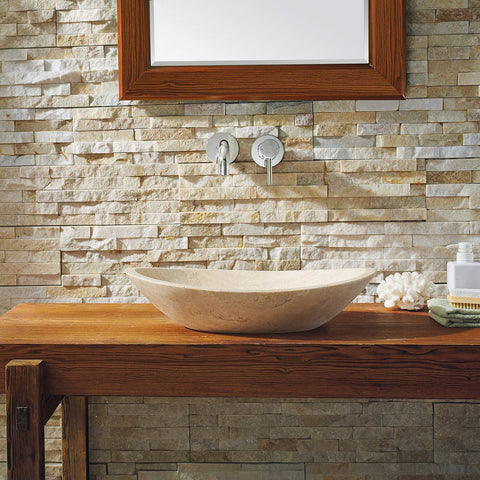 Image of Virtu USA Leda Natural Stone Bathroom Vessel Sink in Beige Travertine Marble VST-2091-BAS