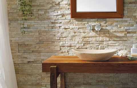 Image of Virtu USA Leda Natural Stone Bathroom Vessel Sink in Beige Travertine Marble VST-2091-BAS