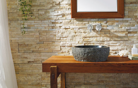 Image of Virtu USA Melia Natural Stone Bathroom Vessel Sink in Shanxi Black Granite VST-2101-BAS