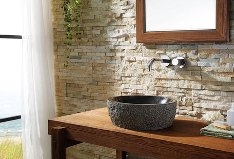 Image of Virtu USA Melia Natural Stone Bathroom Vessel Sink in Shanxi Black Granite VST-2101-BAS