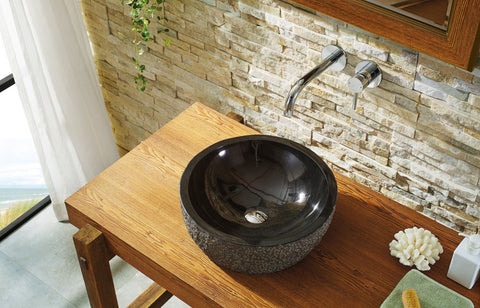 Image of Virtu USA Melia Natural Stone Bathroom Vessel Sink in Shanxi Black Granite VST-2101-BAS