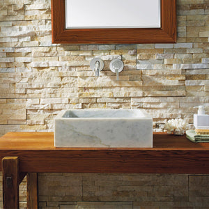 Virtu USA Mya Natural Stone Bathroom Vessel Sink in Bianco Carrara Marble