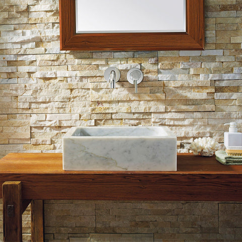 Image of Virtu USA Mya Natural Stone Bathroom Vessel Sink in Bianco Carrara Marble VST-2011-BAS
