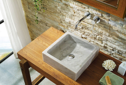 Image of Virtu USA Mya Natural Stone Bathroom Vessel Sink in Bianco Carrara Marble VST-2011-BAS