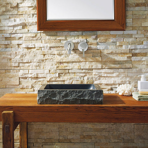 Image of Virtu USA Neril Natural Stone Bathroom Vessel Sink in Shanxi Black Granite VST-2019-BAS