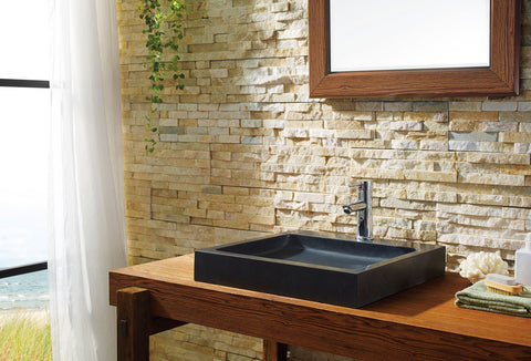 Image of Virtu USA Nester Natural Stone Bathroom Vessel Sink in Shanxi Black Granite VST-2017-BAS