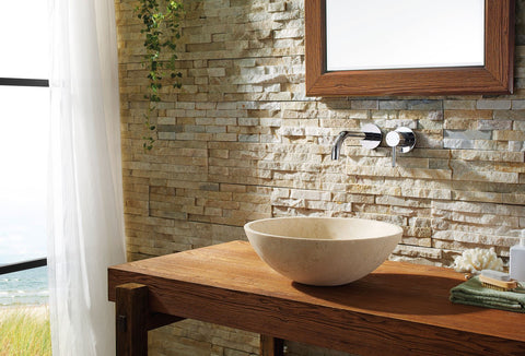 Image of Virtu USA Nyx Natural Stone Bathroom Vessel Sink in Beige Travertine Marble VST-2133-BAS