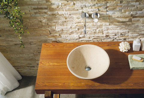 Image of Virtu USA Nyx Natural Stone Bathroom Vessel Sink in Beige Travertine Marble VST-2133-BAS