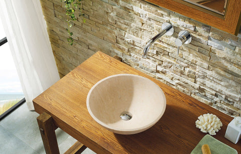 Image of Virtu USA Nyx Natural Stone Bathroom Vessel Sink in Beige Travertine Marble VST-2133-BAS