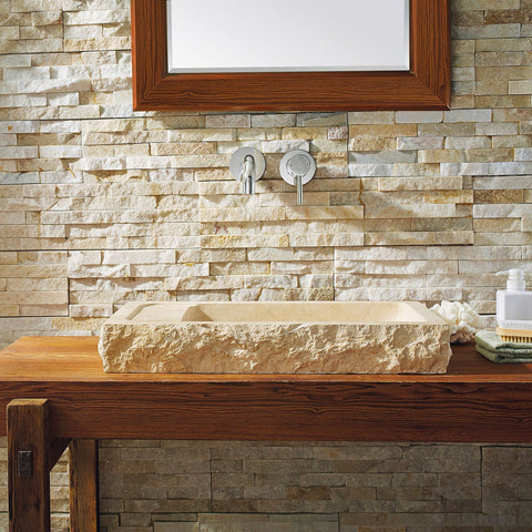 Image of Virtu USA Orion Natural Stone Bathroom Vessel Sink in Galala Beige Marble VST-2021-BAS