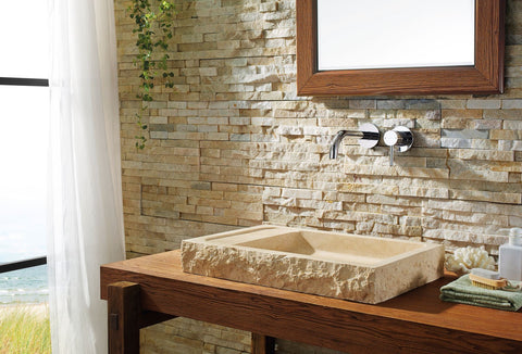Image of Virtu USA Orion Natural Stone Bathroom Vessel Sink in Galala Beige Marble VST-2021-BAS