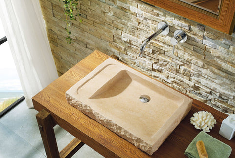 Image of Virtu USA Orion Natural Stone Bathroom Vessel Sink in Galala Beige Marble VST-2021-BAS