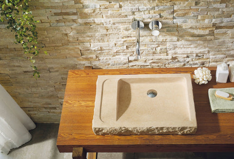 Image of Virtu USA Orion Natural Stone Bathroom Vessel Sink in Galala Beige Marble VST-2021-BAS