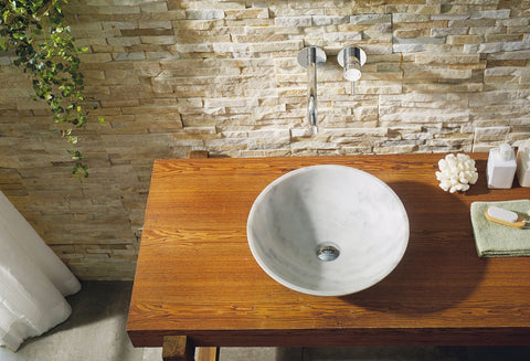 Image of Virtu USA Thia Natural Stone Bathroom Vessel Sink in Guangxi White Marble VST-2107-BAS